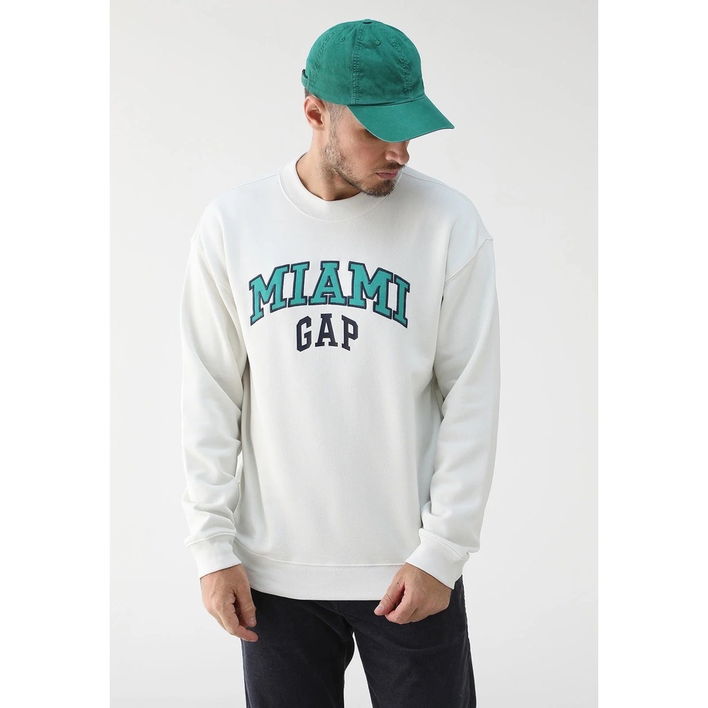 GAP Miami Cream Graphic Logo Sweatshirt‎ Crew Neck Pullover Top Mens Small